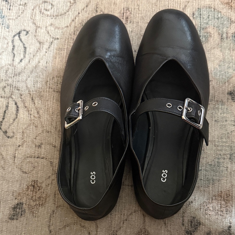 COS Black Leather Flats with Buckle